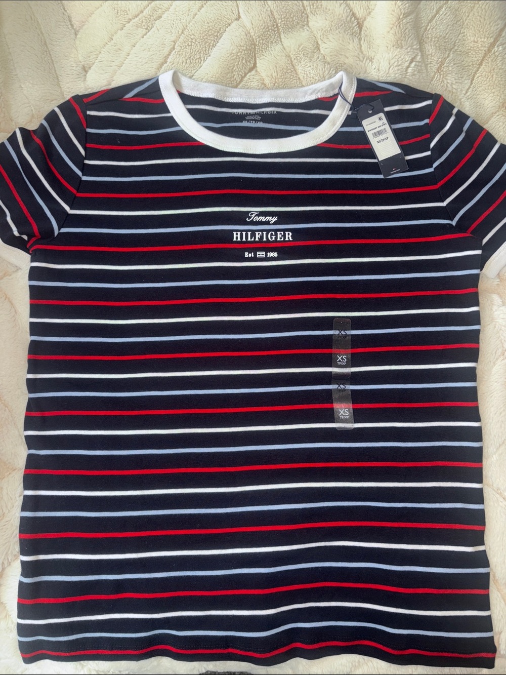 Tommy Hilfiger Kids Navy, White & Red Striped Crew Tee